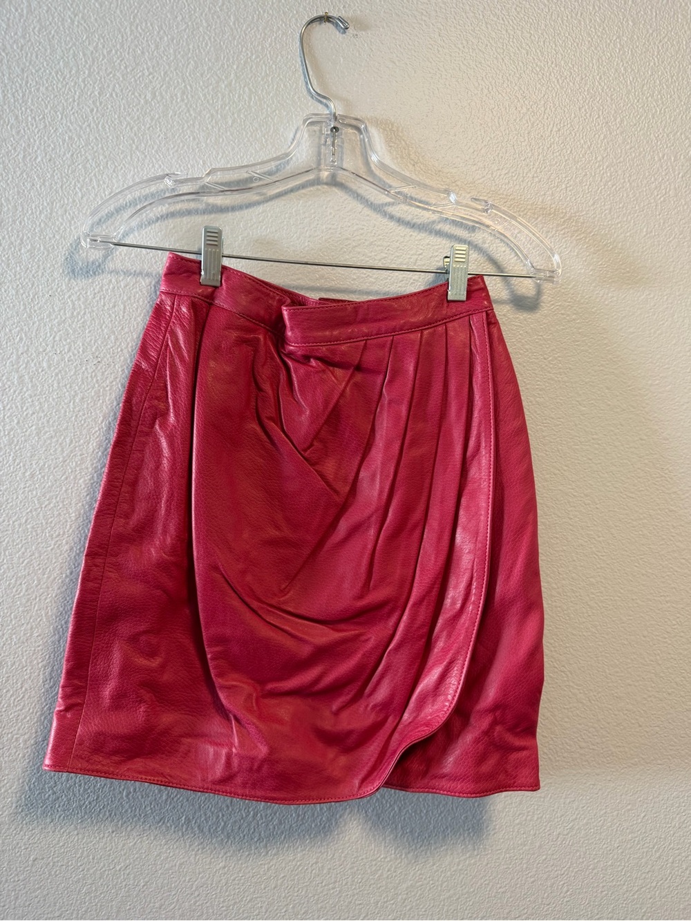 Vintage E.Rojas Fuchsia Draped Leather Mini Skirt